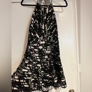 Parker large black and white striped  cocktail dress